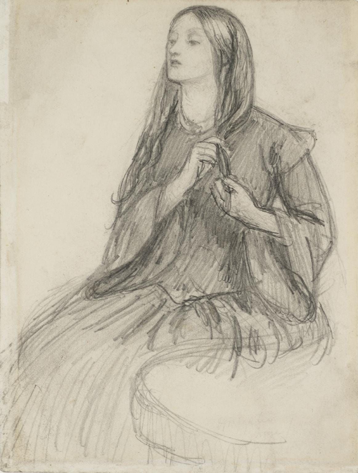 엘리자베스 시달의 머리 땋기 Elizabeth Siddall Plaiting her Hair