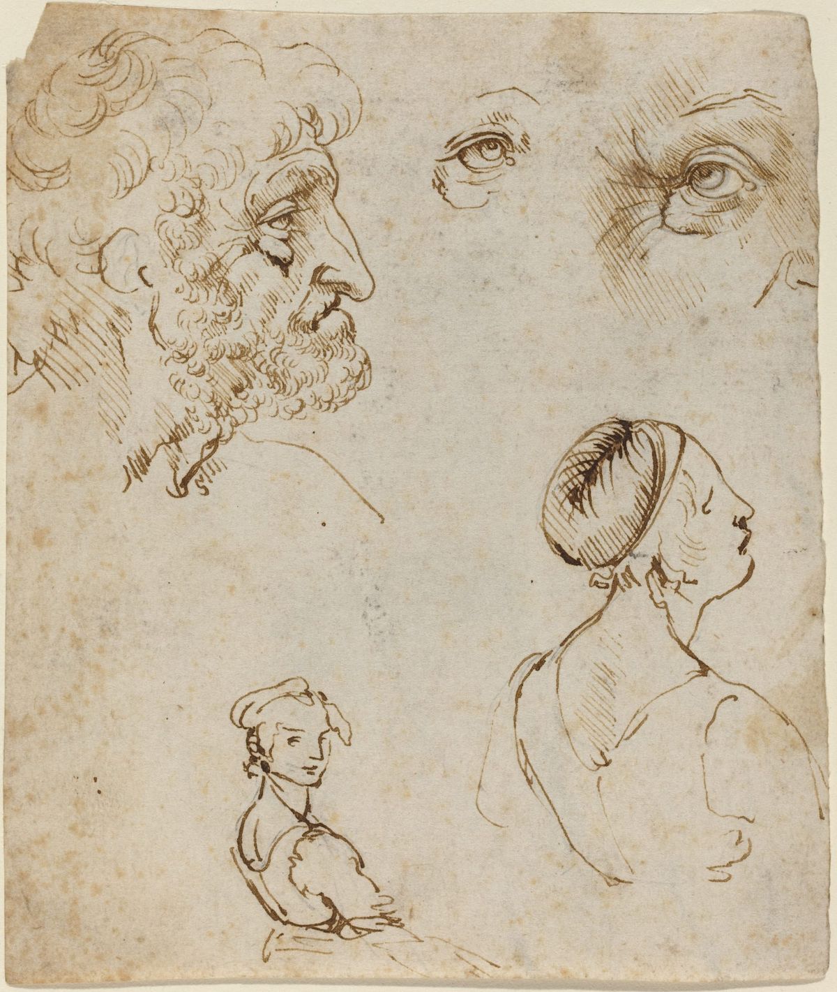 노년 남성의 두상과 여인 연구 (Head of an Old Man and Other Studies)