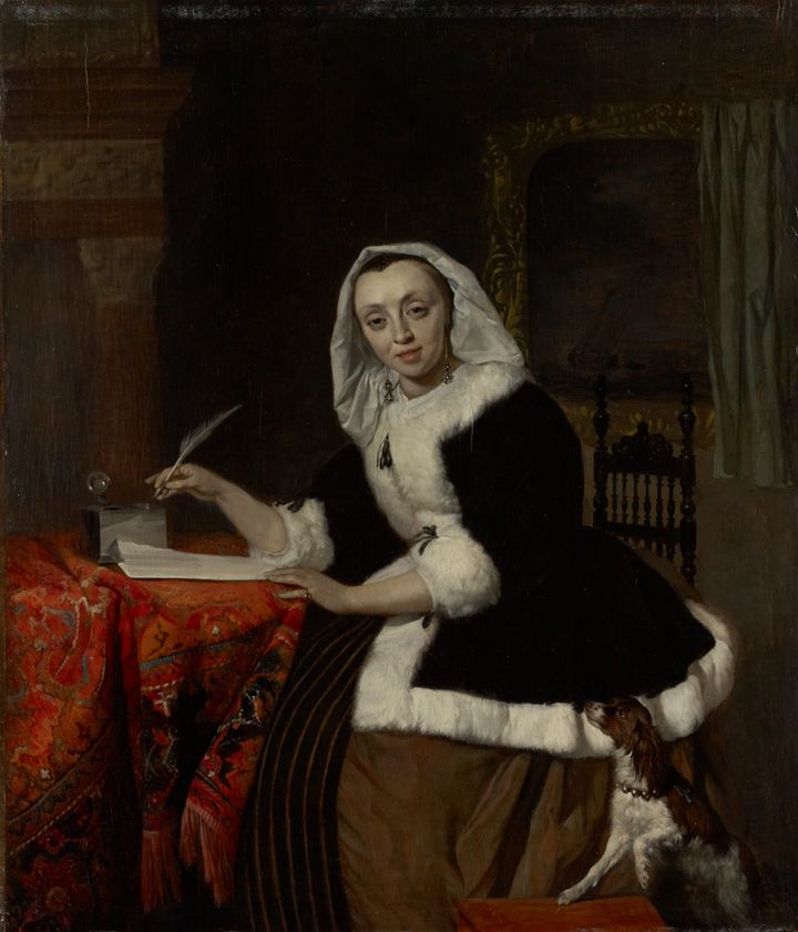깃펜 끝에 머문 사랑의 밀어와 따스한 눈빛, 편지를 쓰는 우아한 여인 Elegant Lady Writing at Her Desk