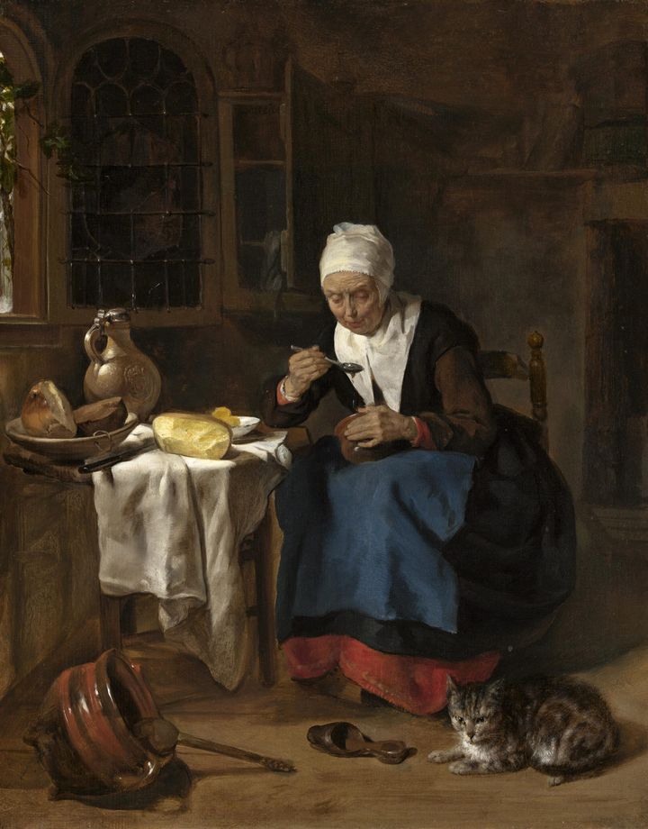 따듯한 죽 한 그릇의 위안과 웅크린 고양이의 온기, 죽을 먹는 노파 Old Woman Eating Porridge