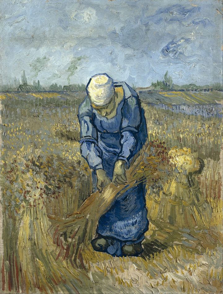 황금빛 대지 위에 바치는 노동의 거룩한 기도, 밀 단을 묶는 여인 Peasant Woman Binding Sheaves (after Millet)