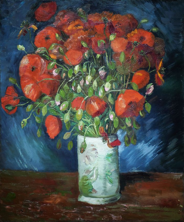 어둠 속에서 타오르는 붉은 열정의 꽃다발, 양귀비가 있는 꽃병 Vase with Red Poppies