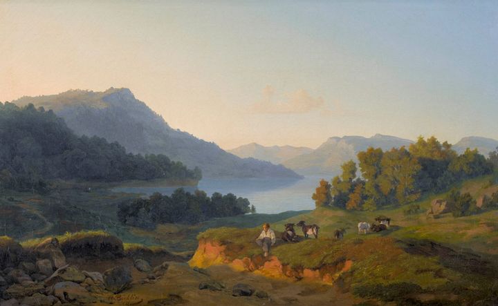 은은한 저녁노을이 감도는 알프스의 고요한 호수, 산정 호수 Gebirgssee