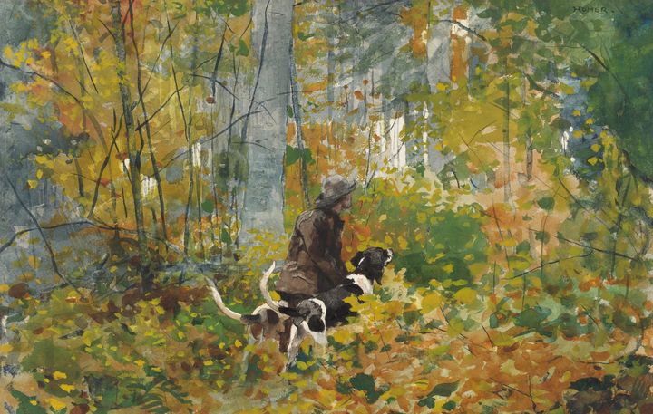 가을 숲의 사냥꾼과 사냥개 (애디론댁 숲속의 추적자) - Hunter and Hound in the Adirondacks / In the Autumn Woods