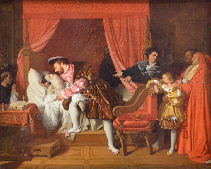 레오나르도 다 빈치의 임종을 지켜보는 프랑수아 1세 (François Ier reçoit les derniers soupirs de Léonard de Vinci / Francis I Receives the Last Breaths of Leonardo da Vinci, 1818)