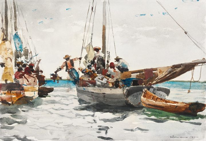 나소의 원주민 어선들 (바하마의 해산물 거래) - Native Boats, Nassau / Sponge and Turtle Fishermen, Bahamas