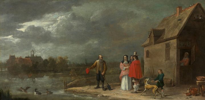 해자 달린 저택을 배경으로 풍경 속에 선 가족 A Family Standing in a Landscape with a Moated House in the Background