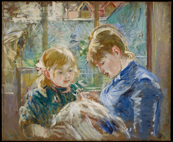 바느질하는 베르트 모리조와 그녀의 딸 줄리 (Berthe Morisot Sewing with Her Daughter / Young Woman and Child)