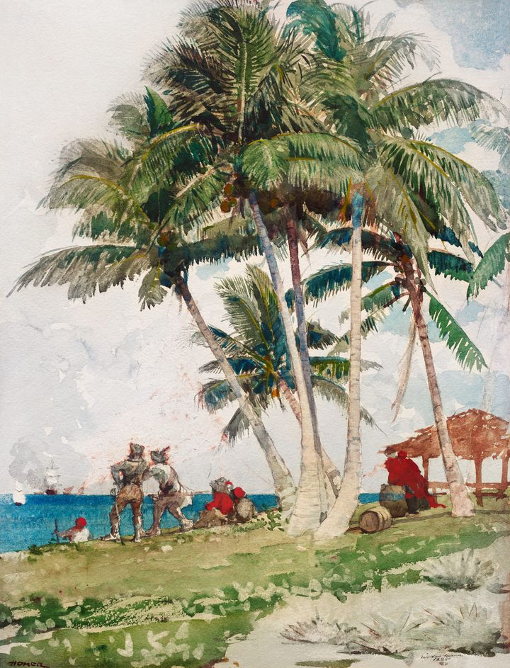 야자수 아래의 주둔지 (쿠바 해안의 군인들) - Palm Trees, Florida / Searchlight on Harbor Entrance, Santiago de Cuba