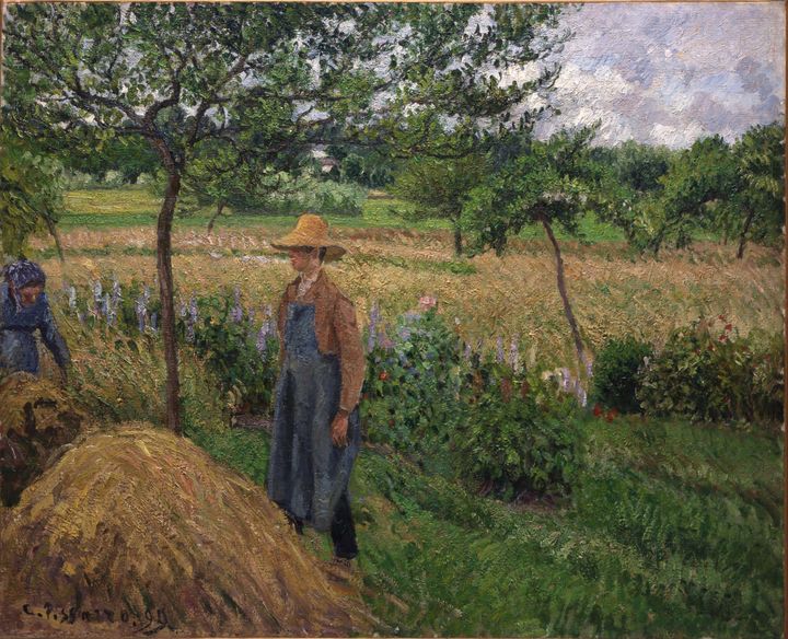 건초더미 앞의 정원사, 흐린 날, 에라니 - Gardener in Front of a Haystack, Overcast, Éragny