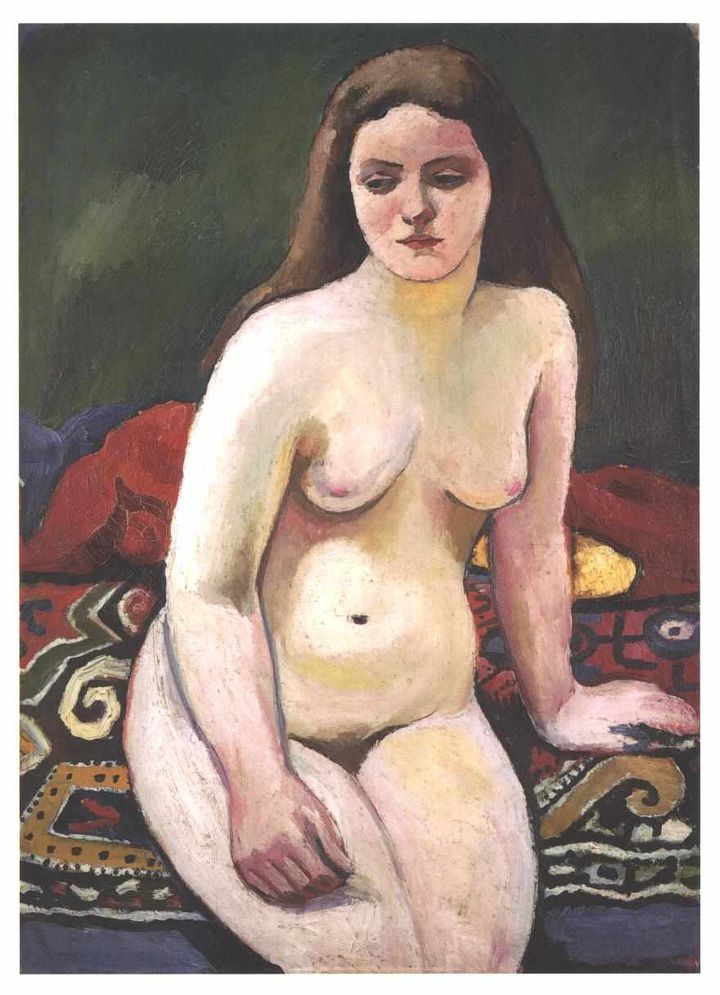 수려한 패턴의 카펫 위에 앉아 있는 누드 (Akt auf gestricktem Teppich / Nude on a Patterned Carpet, 1911)