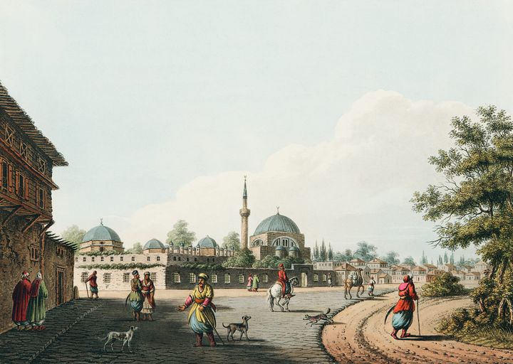 코린토스 근처의 모스크와 상점가 전경 (Mosque and Shops near Corinth)