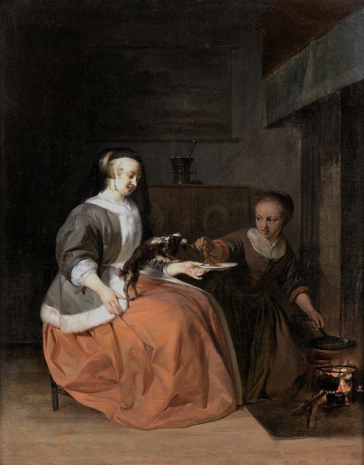 강아지에게 먹이를 주는 귀부인과 하녀 Lady and Maidservant Feeding a Dog