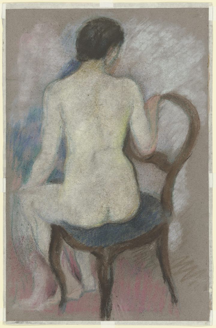 의자에 앉아 있는 여성의 뒷모습 누드 (Weiblicher Rückenakt, auf einem Stuhl sitzend / Female Nude from Behind, Sitting on a Chair)