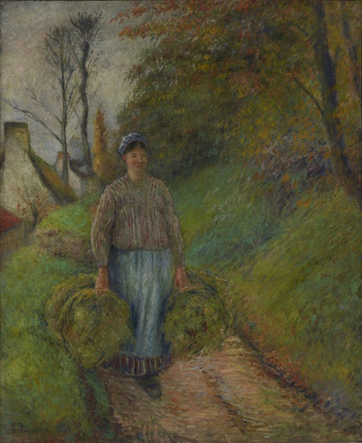 두 묶음의 건초를 나르는 농촌 여인 - Peasant Woman Carrying Two Bales of Hay (Paysans porteurs de deux balles de foin)