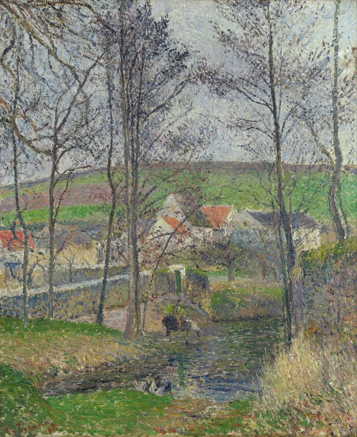 오니의 비온 강둑, 흐린 날씨, 겨울 - The banks of the Viosne at Osny in grey weather, winter (Les bords de la Viosne à Osny, temps gris, hiver)