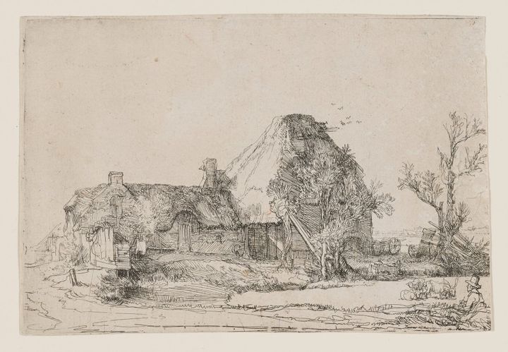 오두막과 건초 더미가 있는 풍경 (Cottage with a Haybarn and a Flock of Sheep)