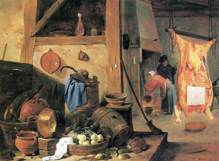 정물과 도축된 소가 있는 주방 Kitchen interior with Still-life and Slaughtered OX