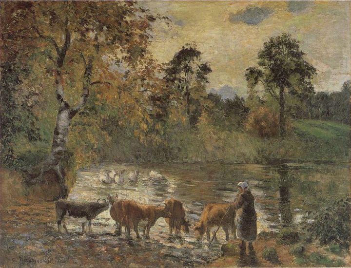 물가로 소를 몰고 가는 여인 (Gardeuse de vaches au bord de l'eau, 1875)