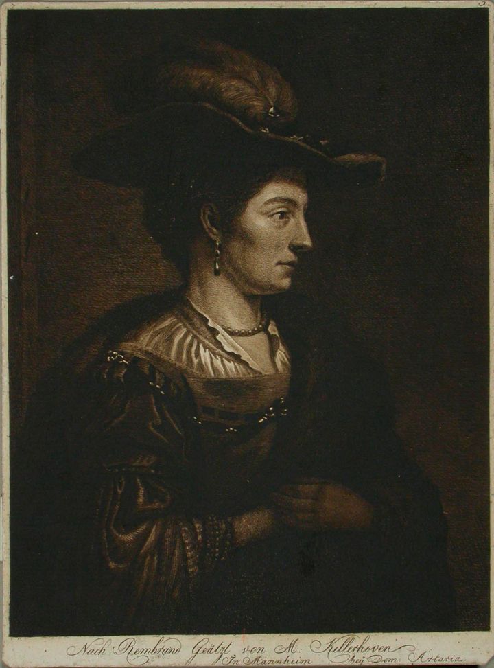 깃털 모자를 쓴 여인의 초상(Portrait of a Woman with a Feathered Hat, 렘브란트 원작에 따른 모리츠 켈러호펜의 판화)