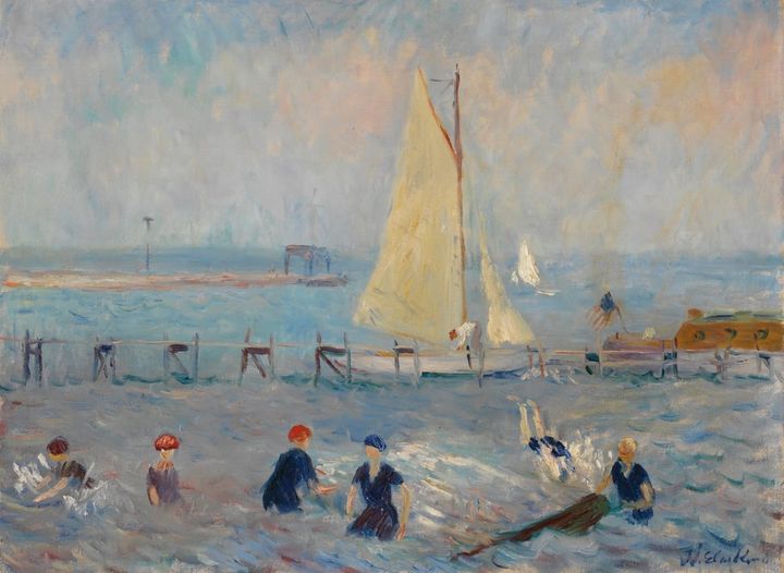 수영객들과 요트, 벨포트 (Bathers and Sailboat, Bellport, c. 1912)