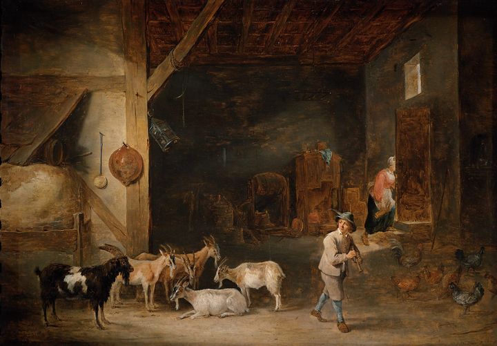 헛간 내부와 염소 무리 Interior of a Barn with Goats