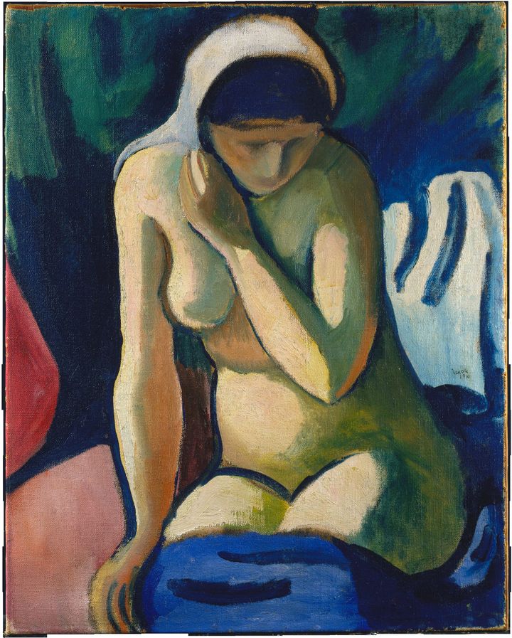 하얀 수건을 쓴 누드 (Kniender Akt mit 화이트 두건 / Kneeling Nude with White Headscarf, 1910)