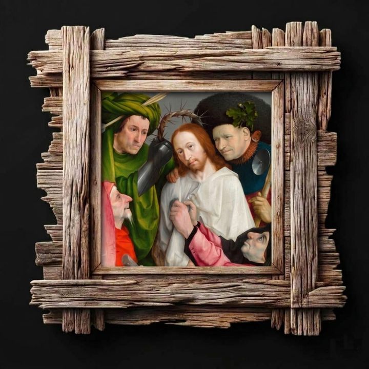 히에로니무스 보스의 Christ Mocked와 팔렛트제주 수공예 유목 액자의 미학적 조화