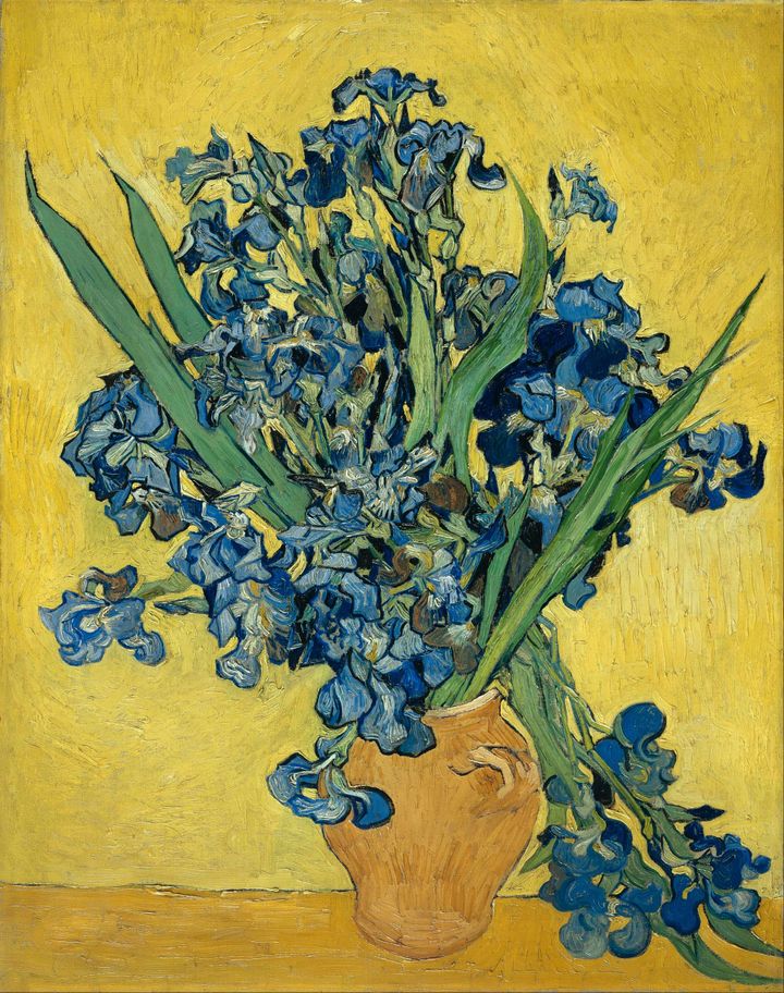 노란 배경의 아이리스 Vase with Irises Against a Yellow Background