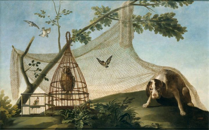 새 유인용 사냥도구와 개 Bird Decoy and Dog (Caza con reclamo)