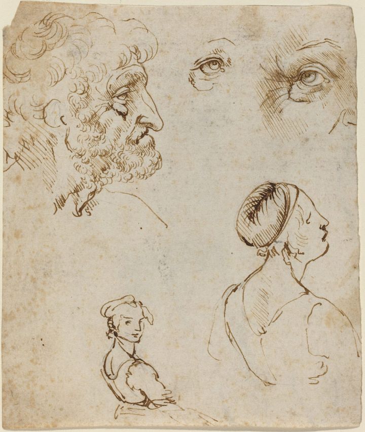 노년 남성의 두상과 여인 연구 (Head of an Old Man and Other Studies)