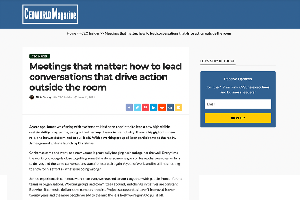 Meetings that matter feature in CEO World magazine