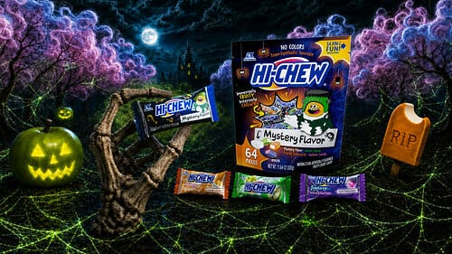 HI-CHEW® brings back the Halloween Mystery Mix, featuring Green Apple, Orange Creamsicle, Cotton Candy and a secret new flavor hidden in every bag for a frightfully fun guessing game. 
