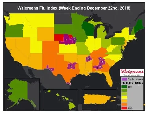 Nebraska, Texas markets hold top spots in Walgreens Flu Index