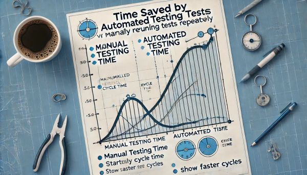 Illustration showing test cycles of automated tests vs manual tests