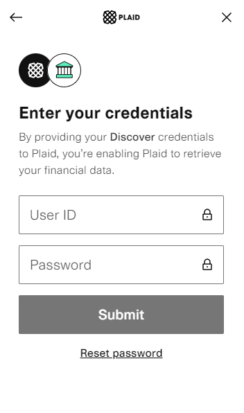 Plaid login page asking for username and password