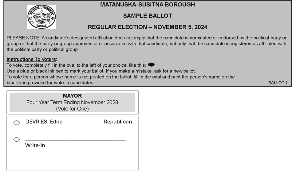 A 2024 Mat-Su Borough sample ballot. 