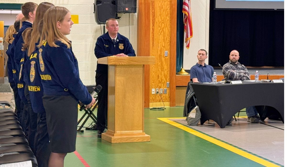 Glacier View School's 10 Future Farmers of America students give a presentation