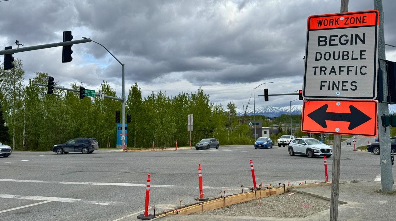 Sidewalks at Main Street in Wasilla in front of Wasilla High School 