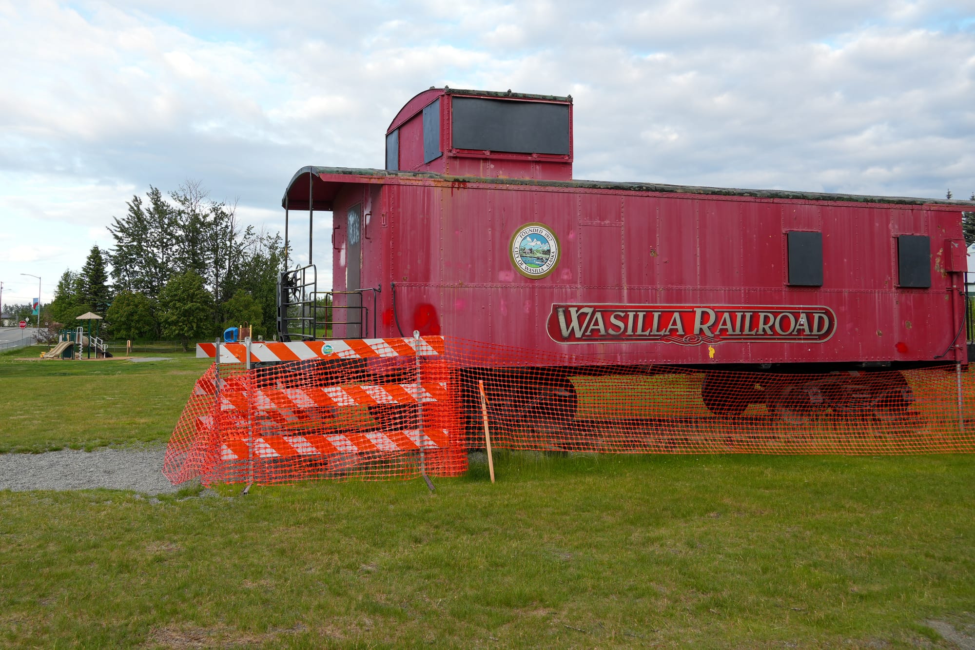 The "Wasilla Railroad" caboose in Nunley Park in Wasilla
