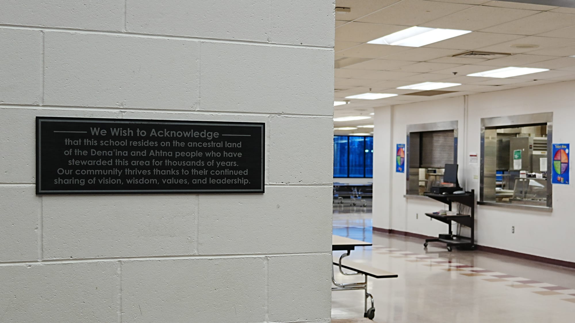 A land acknowledgement sign displayed at Wasilla High School on Oct. 16, 2025. The sign was removed by Oct. 17, 2025, school officials said. 