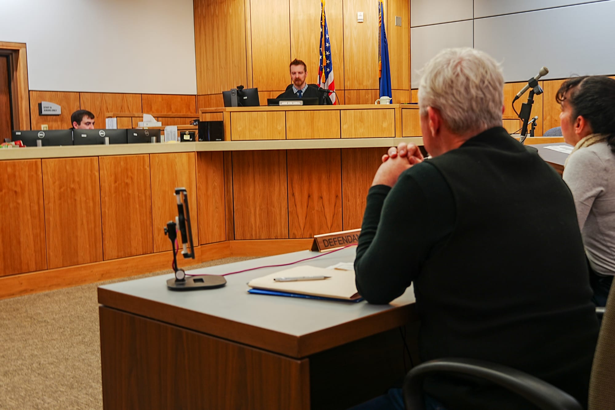 Anchorage District Court Judge John Christopher Darnall speaks to Former Palmer City Council member Richard Best