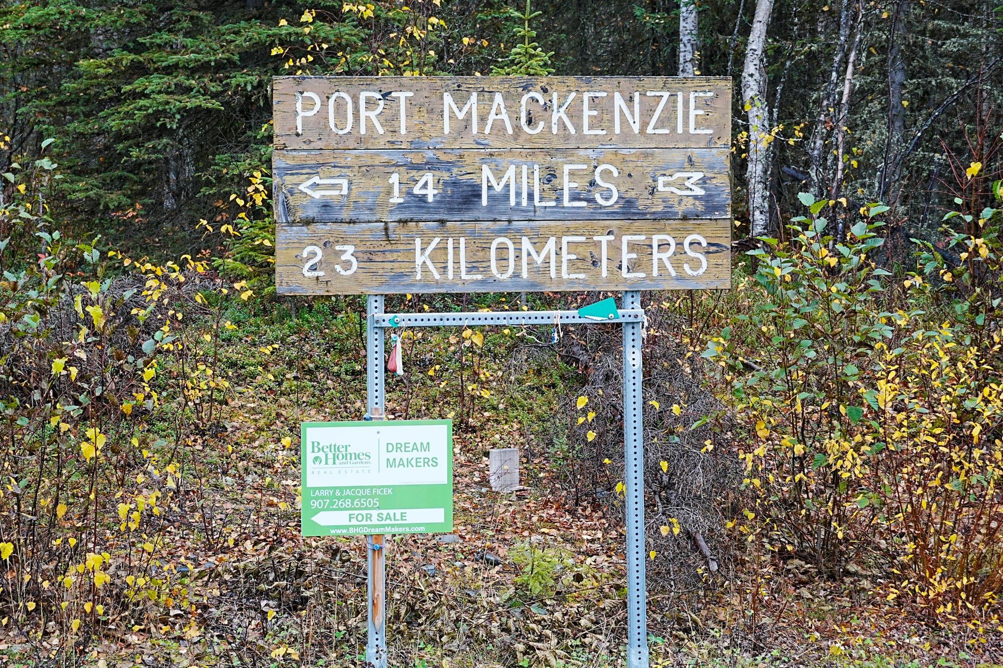 A road sign shown on Oct. 4, 2025 points the way to Port MacKenzie
