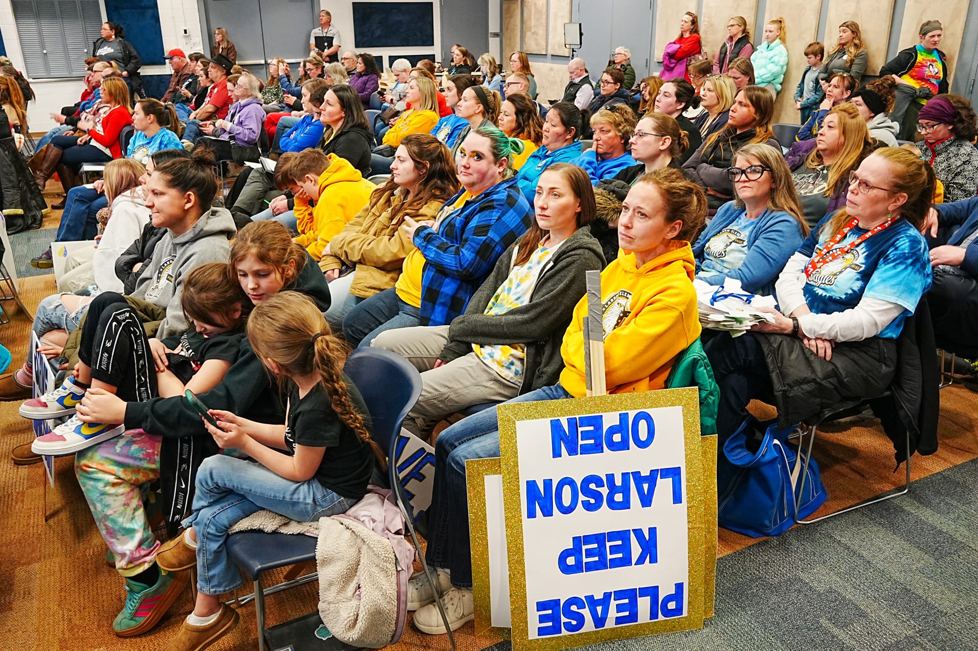 Matanuska-Susitna Borough School District teachers, parents and students attend a school board meeting in Palmer