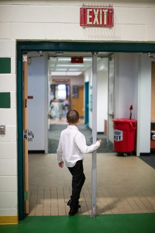 Students linger in the halls of Glacier View School