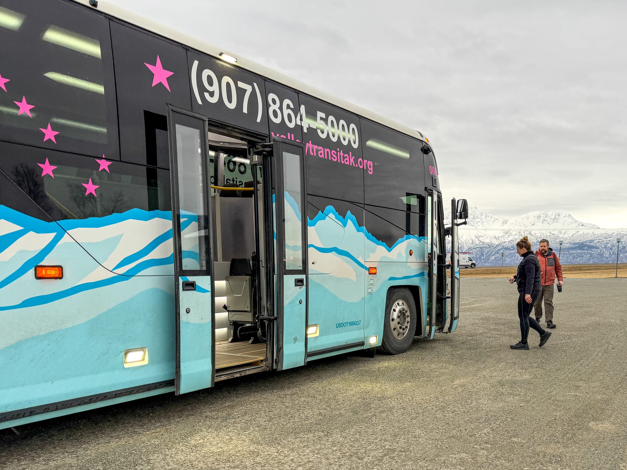 Passengers board a Valley Transit bus at the Trunk Road Park and Ride