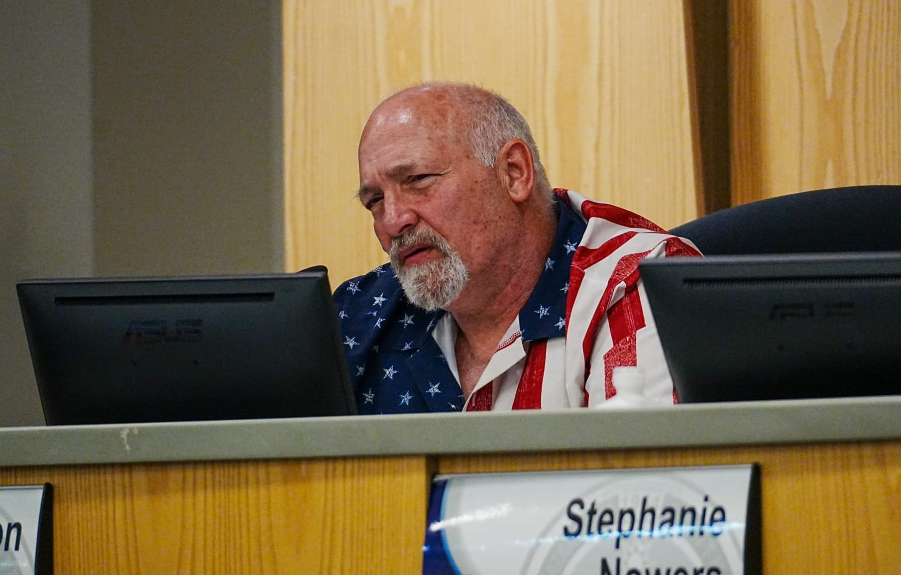 Matanuska-Susitna Borough Assembly member Ron Bernier listens to testimony