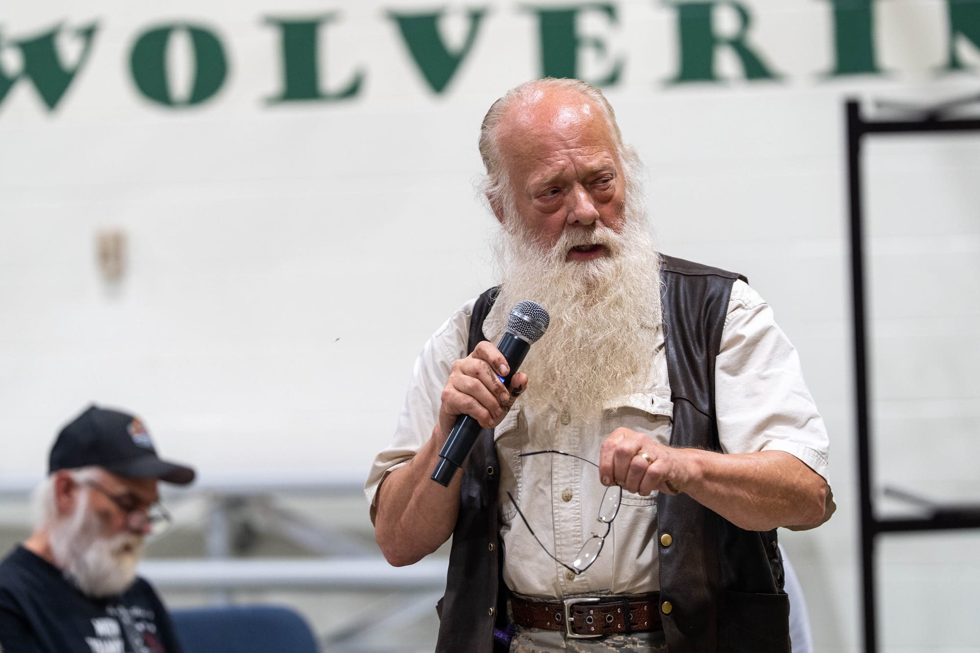 James Aldrich speaks during a community meeting
