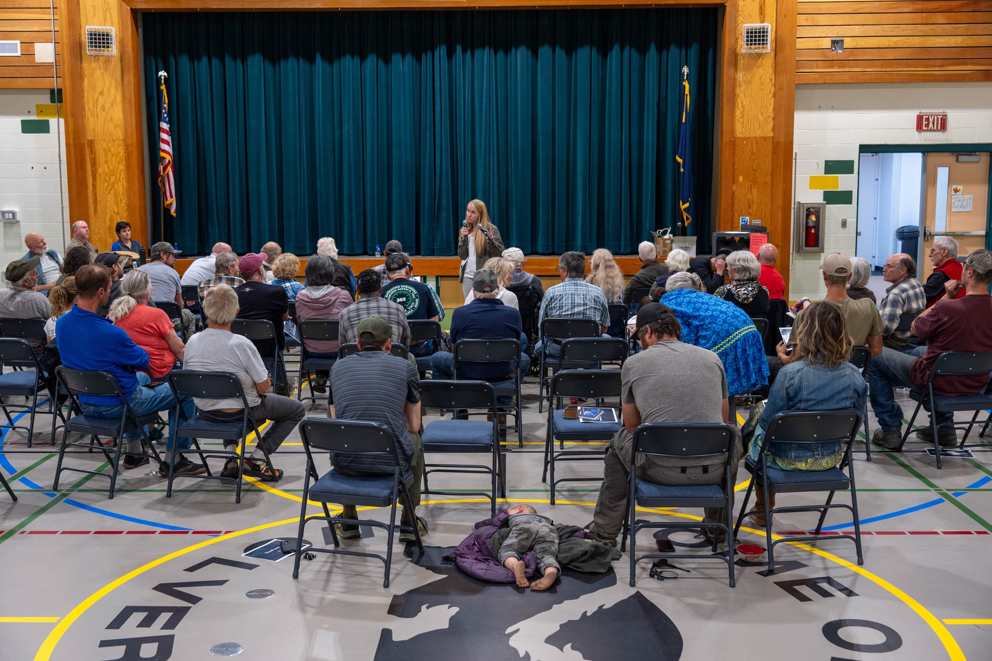 Community members attend a meeting about the proposed Caribou Creek hydropower project