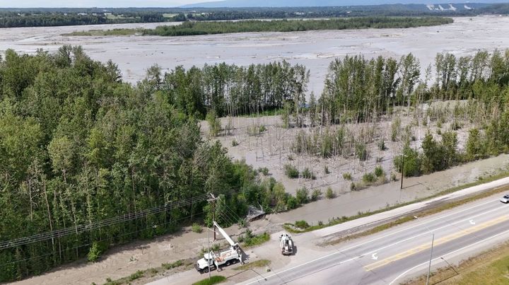 A view of the flooding along the Old Glenn Highway in Butte on June 21, 2025